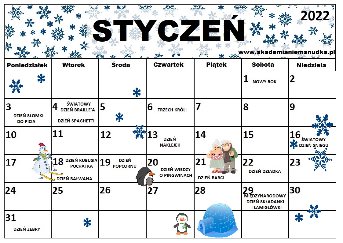 Kalendarz świąt nietypowych styczeń 📅 Tęczowa Kraina